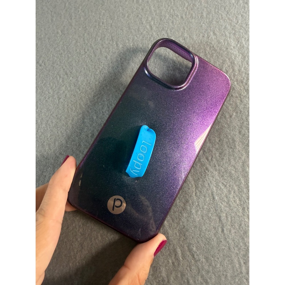 Loopy Case iPhone 13/14 Original 6.1 Purple Iridescent Glitter with Blue Loop